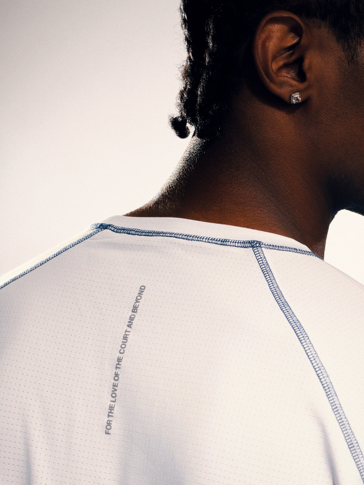 Back shoulder detail with the "For the love of the court and beyond" print